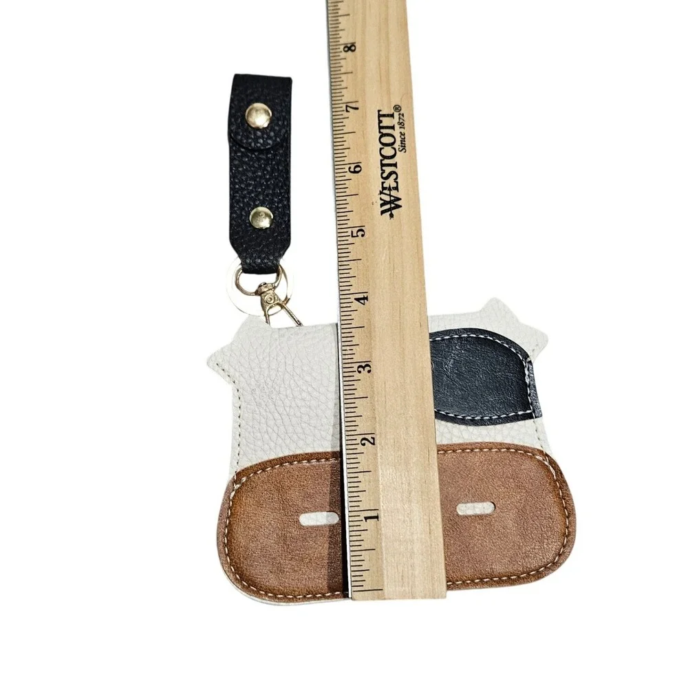 Cow Coin Purse Keychain Womens Small White Brown Black Vegan Leather Farmhouse